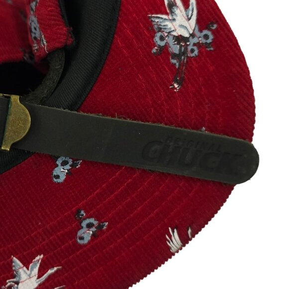 Original Chuck Red Corduroy Swans Leather Tuck Strap Cap Trucker Baseball Hat - Picture 7 of 14